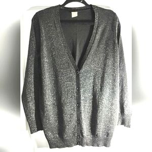 FADED GLORY Black with silver sparkle Button Down Cotton Blend Cardigan Size XXL